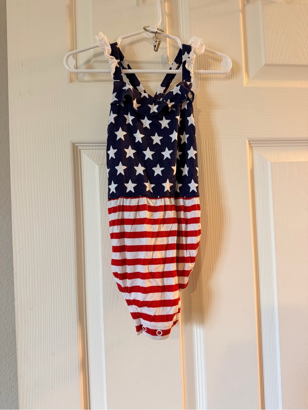 Patriotic Stars & Stripes Baby One-Piece Romper - Red, White & Navy